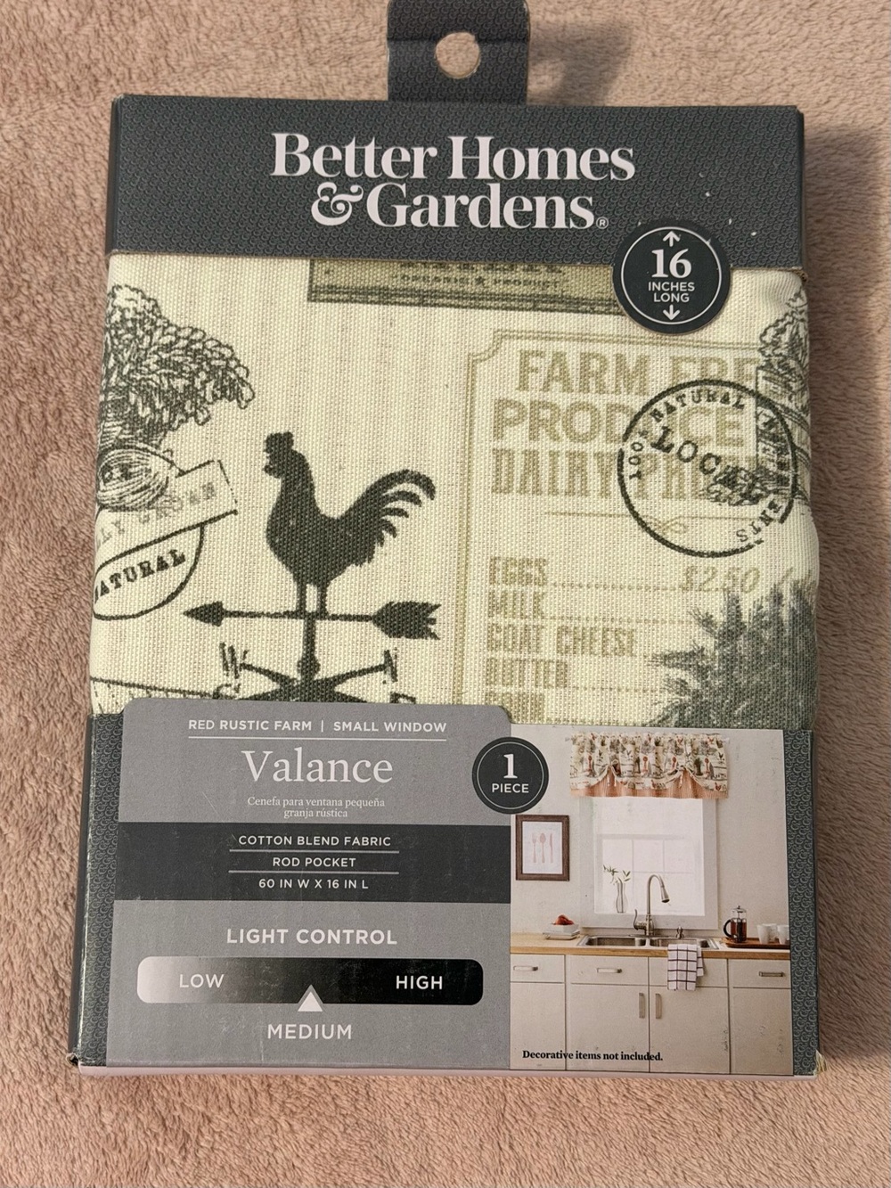 Better Homes And Gardens Cream Farmhouse Rustic Rooster Valance “Curtain”